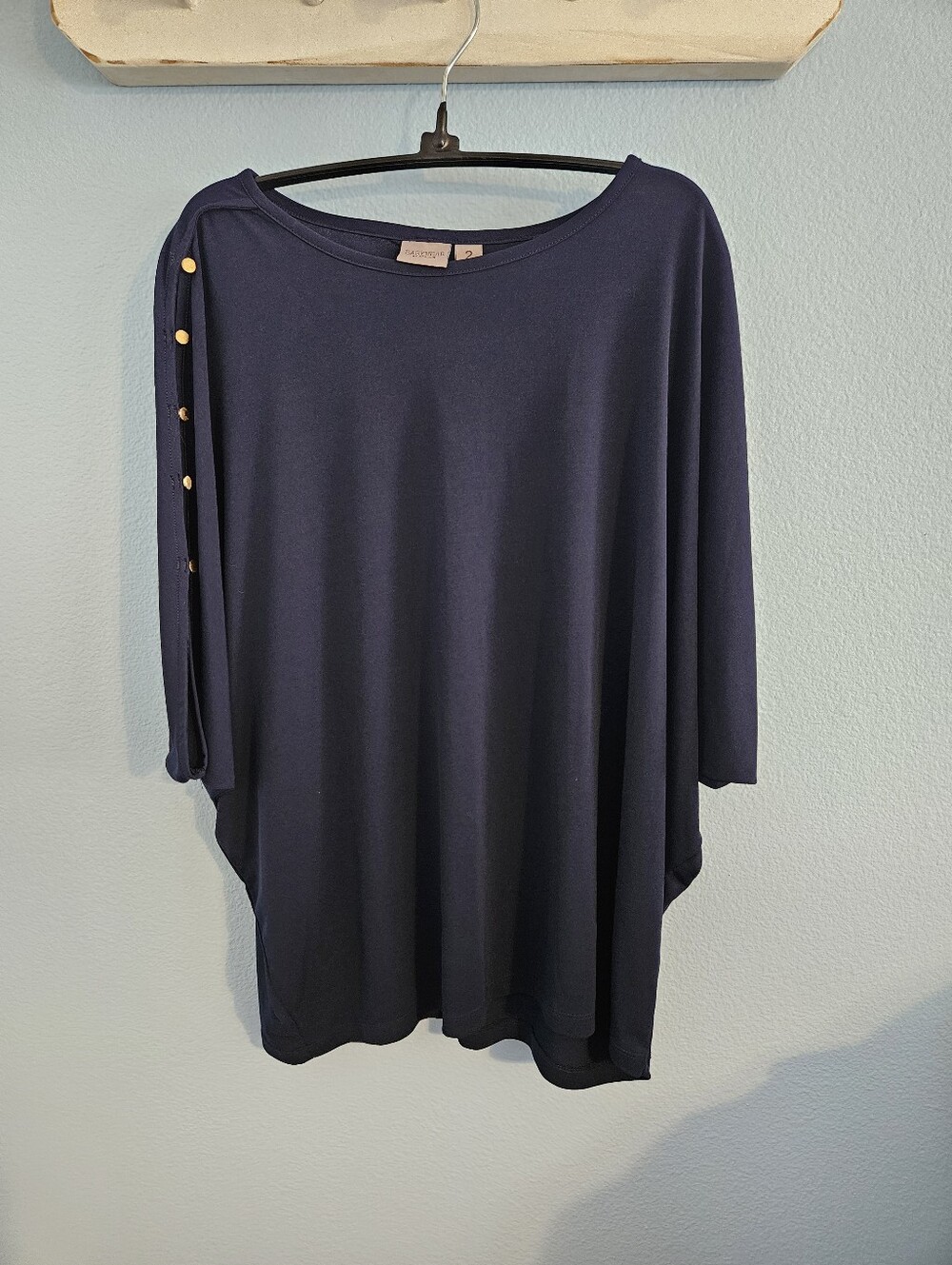 Chico's Navy Tunic with Gold Button Sleeve Detail